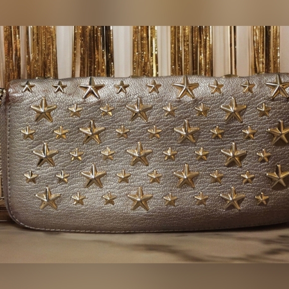 LS: Jimmy Choo GUC++ Star Studded Filipa Taupe Leather Wallet (W88) - Picture 2 of 9